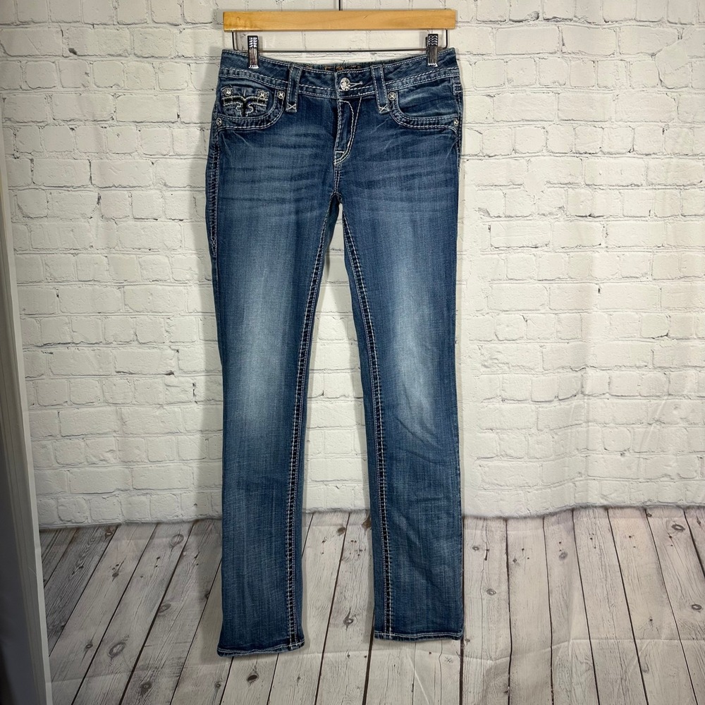 Rock Revival Womens Jeans 29 Gina Straight Medium Wash Sequin Embellished‎